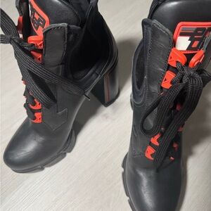 Prada Black and Red Heeled Boots